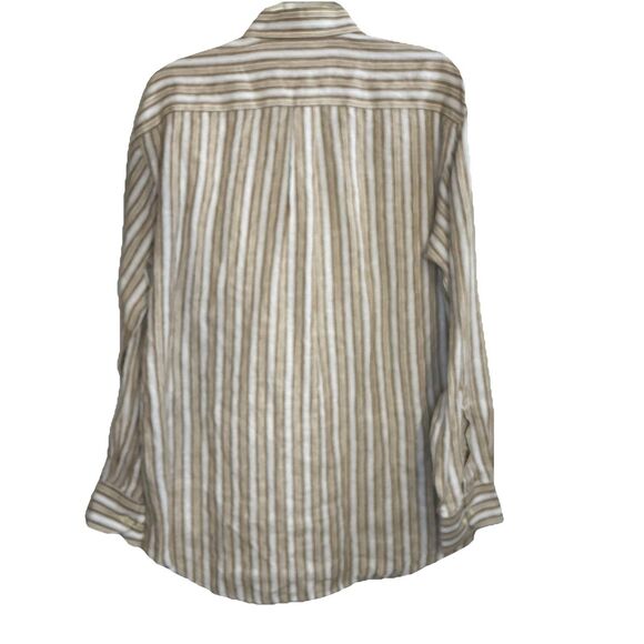 Peter Millar Men's Long Sleeve striped Shirt 100% Linen, Button-Up Size XL beige - Picture 7 of 7